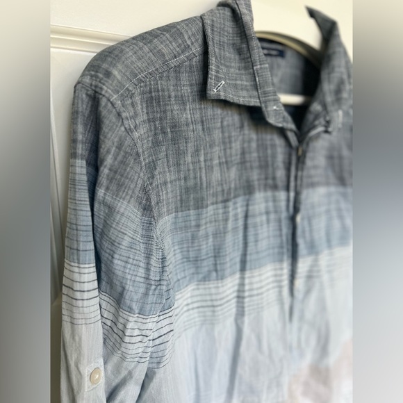 100% cotton Button Down Shirt with Horizontal Stripes and Gradient Print Sise L - Picture 3 of 16